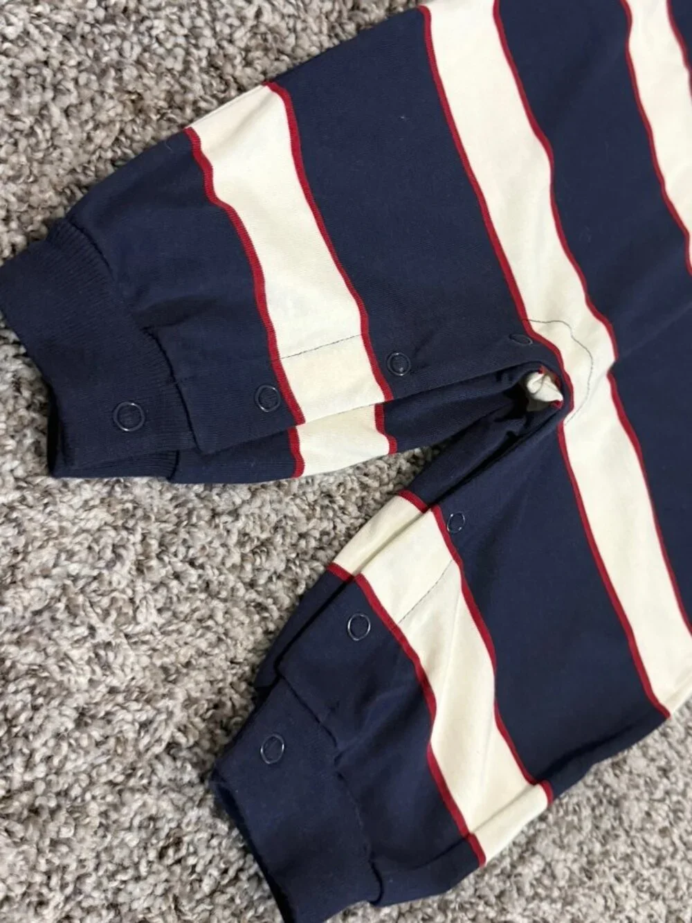 Miniwear Blue/White Striped Cotton Collared Polo One Piece Romper Boy's Size 12M